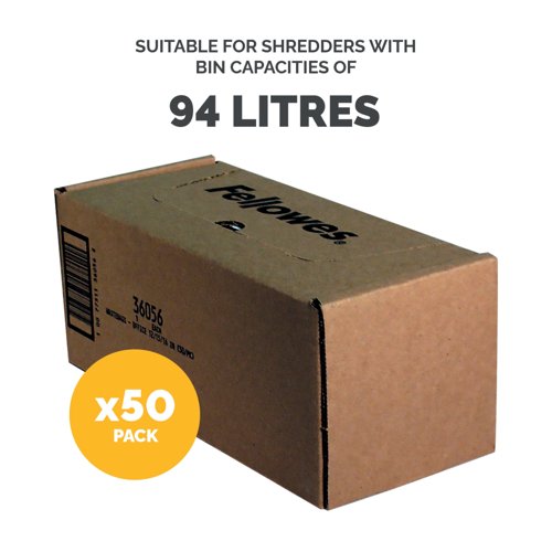 Fellowes Shredder Waste Bags 94L Approx (Pack of 50) 36056