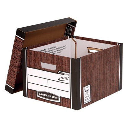 Bankers Box Premium Presto Storage Box Woodgrain (Pack of 10) 7250501