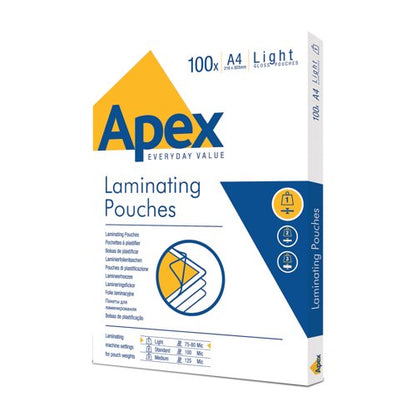 Fellowes Apex A4 Light Duty Laminating Pouches Clear (Pack of 100) 6003201