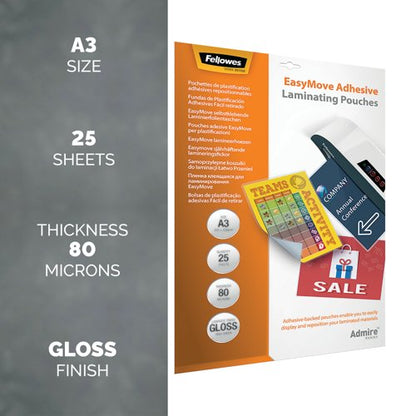Fellowes Admire EasyMove Laminating Pouch A3 160 Micron Total Thickness (Pack of 25) 5601801