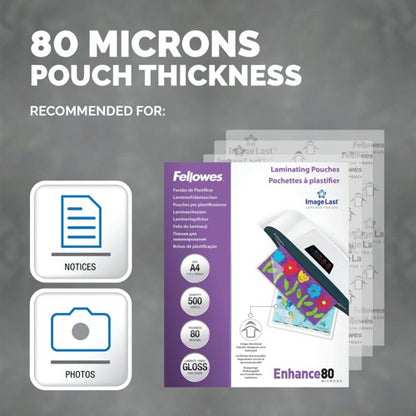 Fellowes Laminating Pouches 160 Micron Total Thickness Gloss A4 (Pack of 500) 100142462