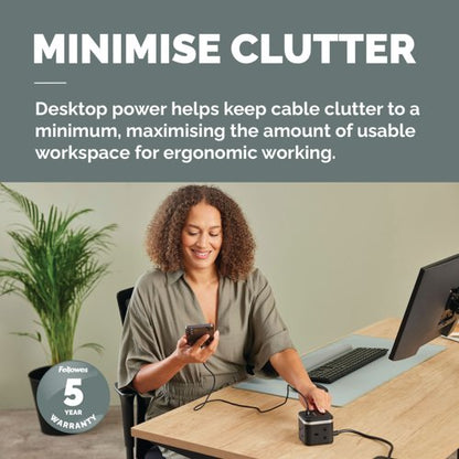 Fellowes Power Cube Type G UK/IE 3 Sockets 1 USB-A + 2 USB-C Ports Black 100136979