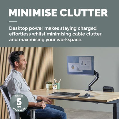 Fellowes Power Desk Type G UK/IE 1 Socket 1 USB-A + 1 USB-C Port Black 100136980