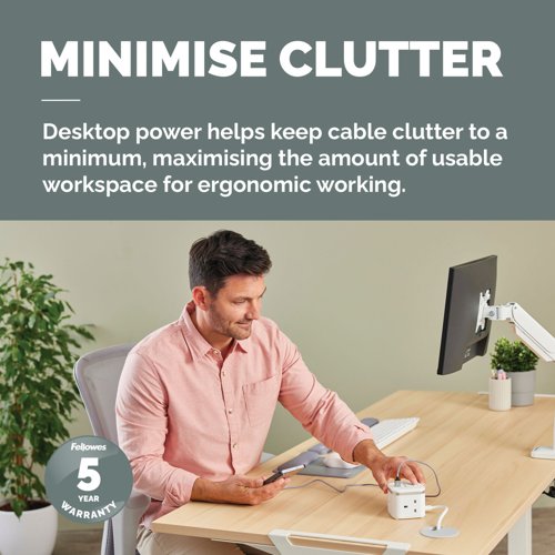 Fellowes Power Cube Type G UK/IE 3 Sockets 1 USB-A + 2 USB-C Ports White 100137166