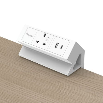 Fellowes Power Desk Type G UK/IE 1 Socket 1 USB-A + 1 USB-C Port White 100137171