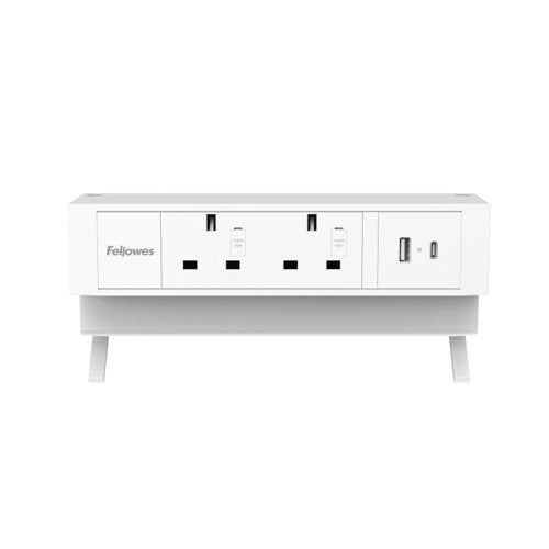Fellowes Power Desk 2 Type G UK/IE 2 Sockets 1 USB-A + 1 USB-C Port White 100137181