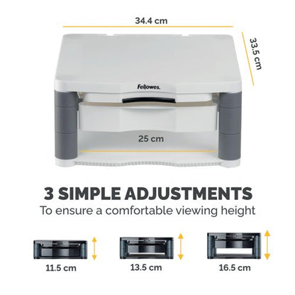 Fellowes Premium Monitor Stand Plus with Storage Drawer and Built In Copyholder White 9171302