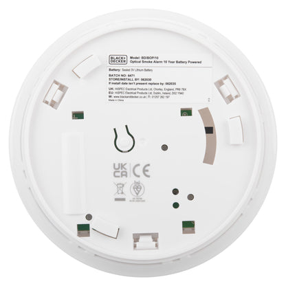 Black + Decker Smoke Alarm |10 Year Sealed Lithium Battery Life | Optical Sensor | Twin Pack Off