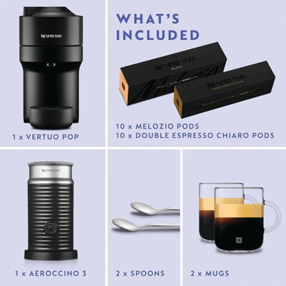Nespresso Vertuo Pop Coffee Machine Bundle Pack Black ENV90.B + Caps
