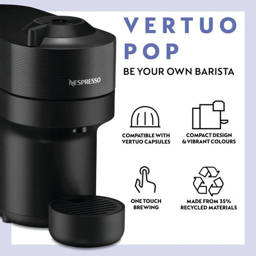 Nespresso Vertuo Pop Coffee Machine Bundle Pack Black ENV90.B + Caps