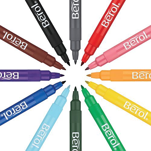 Berol Colour Fine Pen Water Based Ink Assorted (Pack of 12) S0672870