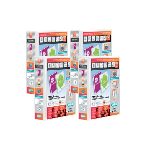 Elba Panorama 50mm 2 D-Ring Presentation Binder A4 White (4 Pack) 400007674
