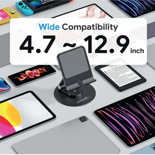 Contour Ergonomics Rotating Hinged Tilting And Rotating Tablet/Phone Stand 4-13 Inches Blk CE10140