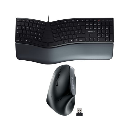 Cherry Left Hand Ergonomic Wired Keyboard and Wireless Mouse Bundle CH810004