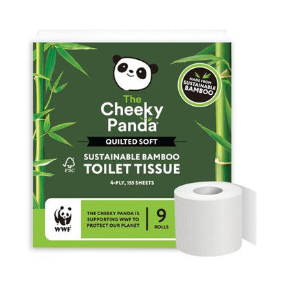 Cheeky Panda Sustainable Bamboo Quilted Toilet Tissue 4-Ply 155 Sheets Per Roll x9 (Pack of 5) QUILT