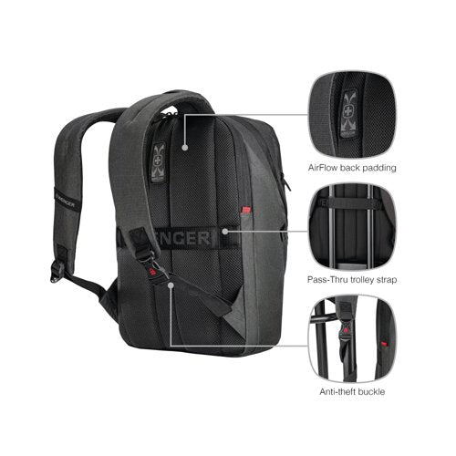 Wenger MX ECO Light 16 Inch Laptop Backpack with Tablet Pocket Black 612262