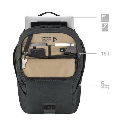 Wenger MX ECO Light 16 Inch Laptop Backpack with Tablet Pocket Black 612262