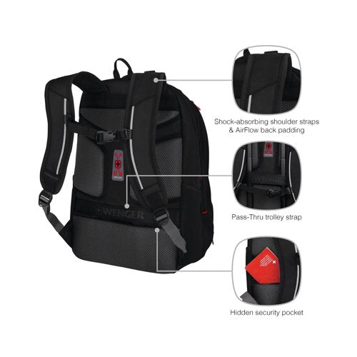 Wenger Carbon Pro Business Backpack with 15.6 Inch Laptop Sleeve and Tablet Pocket Black 653129