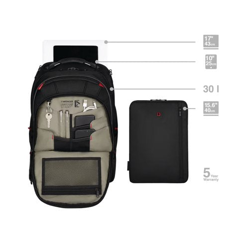 Wenger Carbon Pro Business Backpack with 15.6 Inch Laptop Sleeve and Tablet Pocket Black 653129