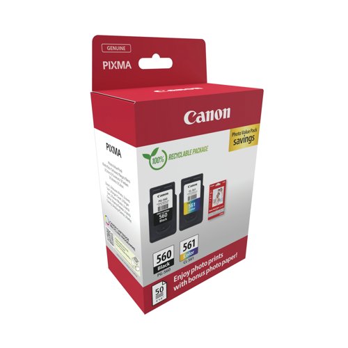 Canon PG-560/CL-561 Ink Cartridge K/CMY + 4 x 6 in Photo Paper Value Pack 3713C008