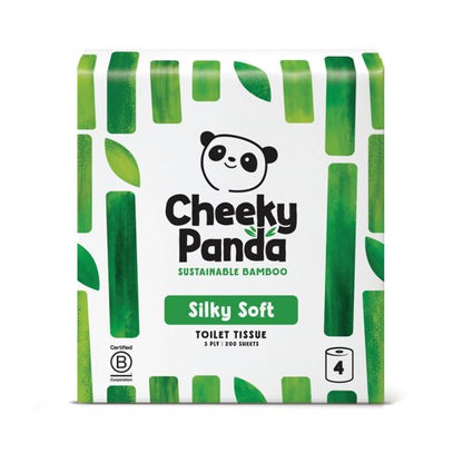 Cheeky Panda 3-Ply Silky Soft Toilet Tissue 200 Sheets 4 Rolls per Pack (Pack of 6) 1102181