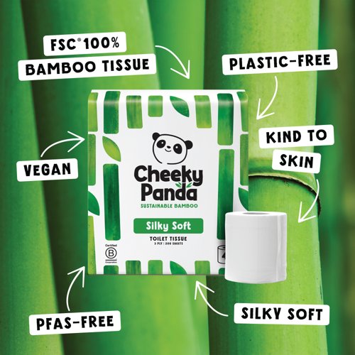 Cheeky Panda 3-Ply Silky Soft Toilet Tissue 200 Sheets 4 Rolls per Pack (Pack of 6) 1102181