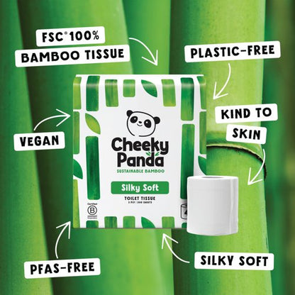 Cheeky Panda 3-Ply Silky Soft Toilet Tissue 200 Sheets 4 Rolls per Pack (Pack of 6) 1102181
