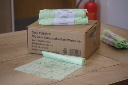 Compostable Food Waste Liners 10L 26x40 Rolls (Pack of 1040) CW010C0