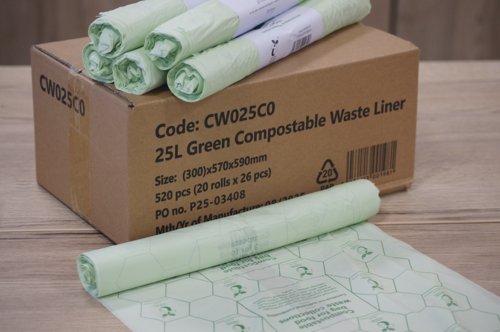 Compostable Food Waste Liners 25L 26x20 Rolls (Pack of 520) CW025C0