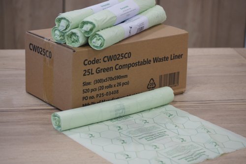 Compostable Food Waste Liners 25L 26x20 Rolls (Pack of 520) CW025C0