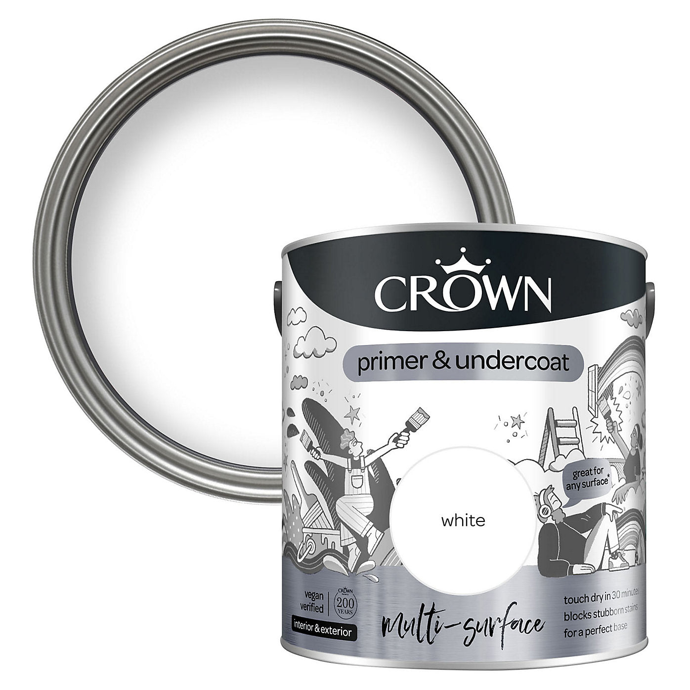 Crown Wood &  MDF | Primer & Undercoat | Quick Drying | White | 2.5L
