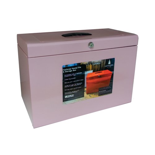 Cathedral File Box with 5 Suspension Files Foolscap Pastel Pink FPHOPP