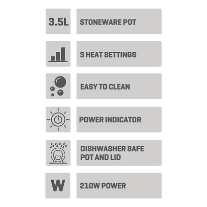 Daewoo 3.5 Litre Slow Cooker 210W Efficient Dishwasher Safe