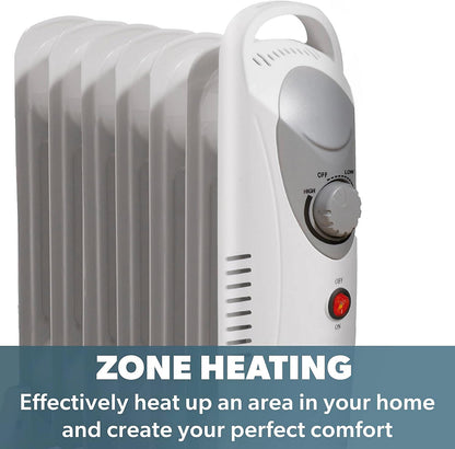 Daewoo Mini Oil Filled Radiator 800W 6-Fin Portable Heater White