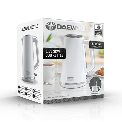 Daewoo Stirling Jug Kettle | 1.7Litre | Cordless Swivel Base | 3KW with Rapid Boil |  White