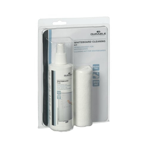 Durable Streak Free Whiteboard Cleaning Spray and Microfobre Cloth Kit 250ml 583300