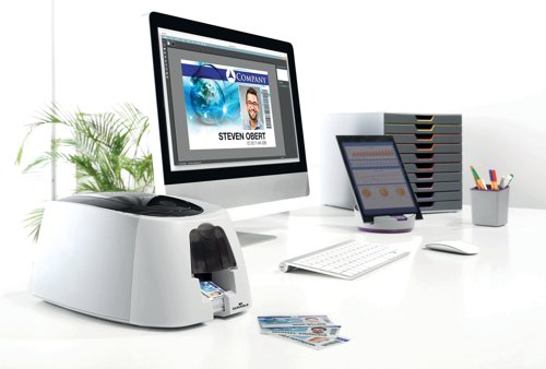 Durable DURACARD ID 300 ID Name Badge Card Printer with Ribbon and 100 Cards 891065