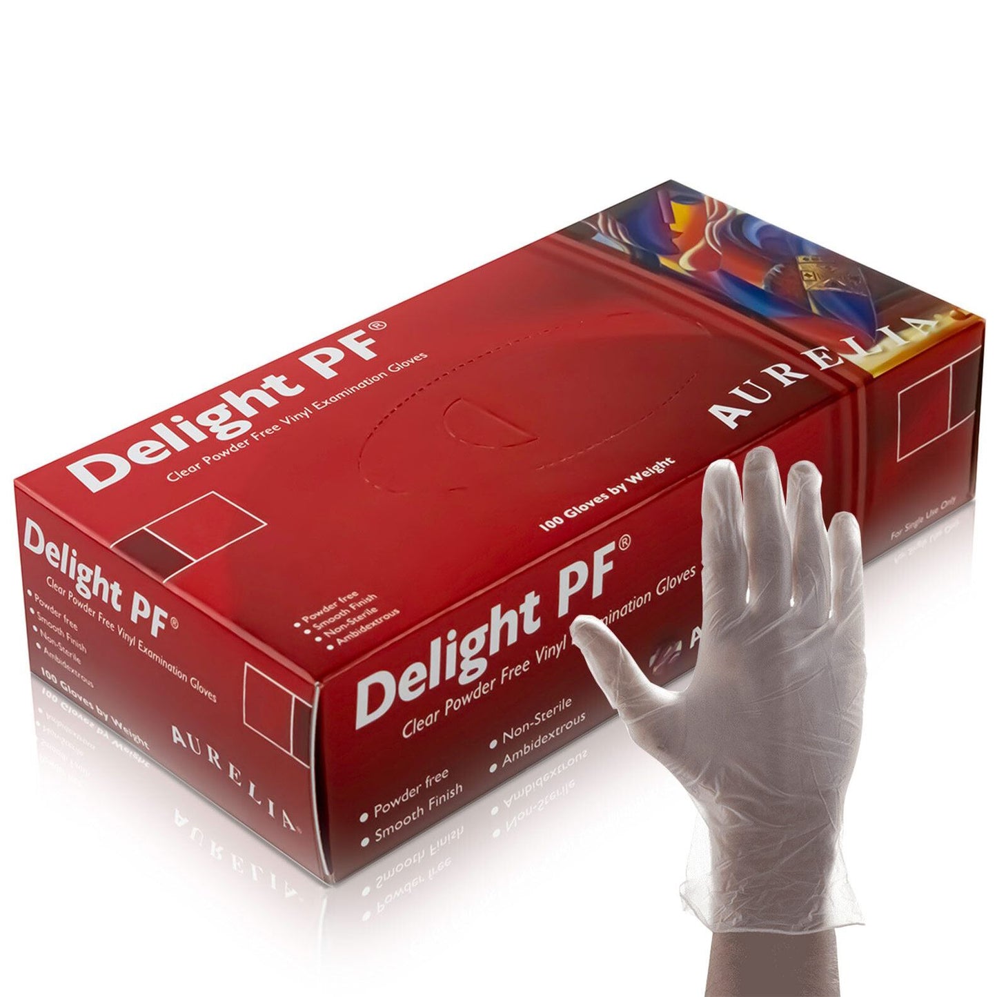 Aurelia DELIGHT Powder Free Clear Disposable Vinyl Gloves, Boxed 100 ALL SIZES
