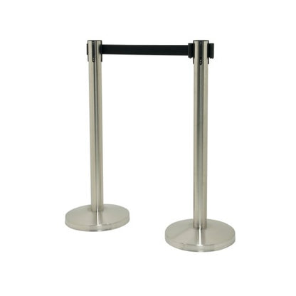 Securit Budget Barrier Pole Set with Retractable Belt Chrome/Black (Pack of 2) RS-RT-LW-CH