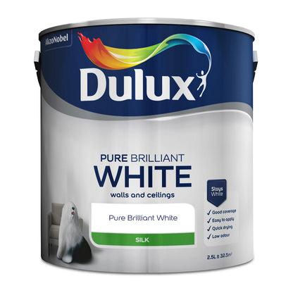 Dulux Silk Emulsion Paint For Walls And Ceilings - Pure Brilliant White 2.5 Litres