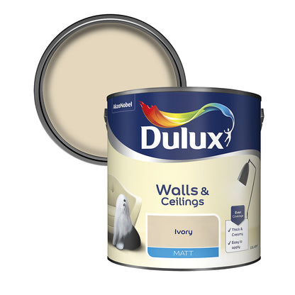 Dulux Matt Emulsion Paint For Walls And Ceilings - Ivory 2.5 Litres