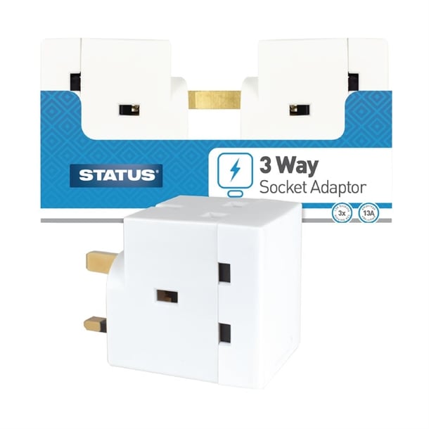 Status 3 Way Fused Plug Adapter White, Multi-Plug.