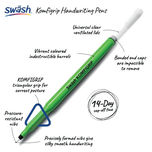 Swash KOMFIGRIP Handwriting Pen Black (Pack of 12) THW12BK
