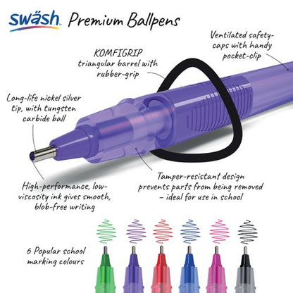 Swash Triangular Ballpoint Pens with Rubber Grip 40 Green + 3 Purple (Pack of 43) BBT40GN