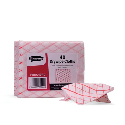 Show-me Plant Based Drywipe Eraser Cloths Assorted (Pack of 40) PBDC40RD