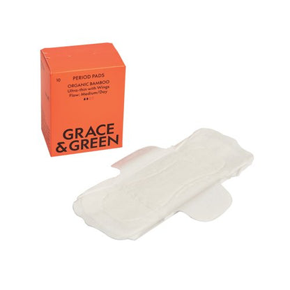 Grace and Green Organic Cotton Bamboo Medium Period Pads (Pack of 10) GGBAMDAY04