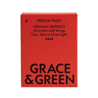 Grace and Green Organic Cotton Bamboo Heavy Period Pads (Pack of 8) GGBAMNIGHT05