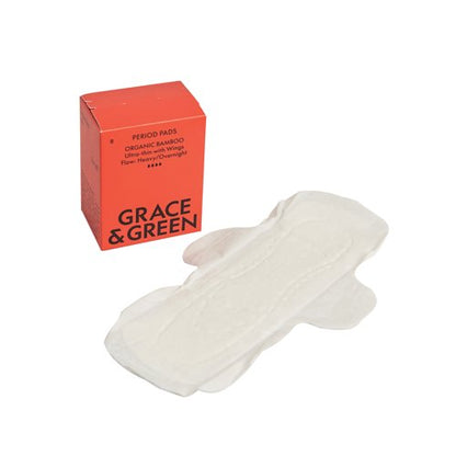 Grace and Green Organic Cotton Bamboo Heavy Period Pads (Pack of 8) GGBAMNIGHT05
