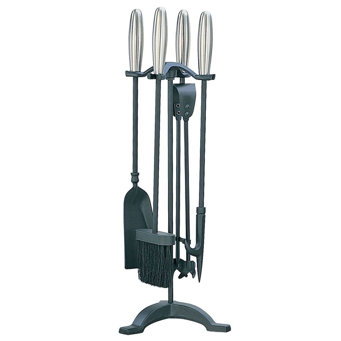 Manor Elipse Fireside Companion Set Black Pewter Brush Tongs Shovel & Poker 2107