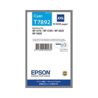 Epson T7892 DURABrite Ultra Ink Cartridge Extra High Yield Cyan C13T789240